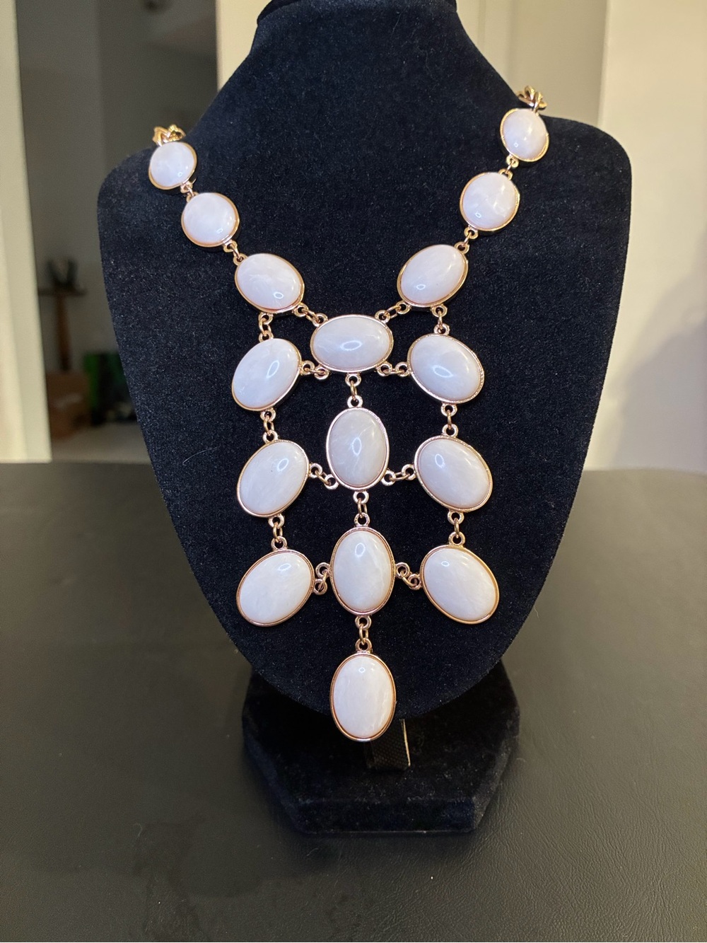 Premier Designs "Shea" Rose Gold White Stone Caged Statement Necklace NWT - Picture 3 of 3